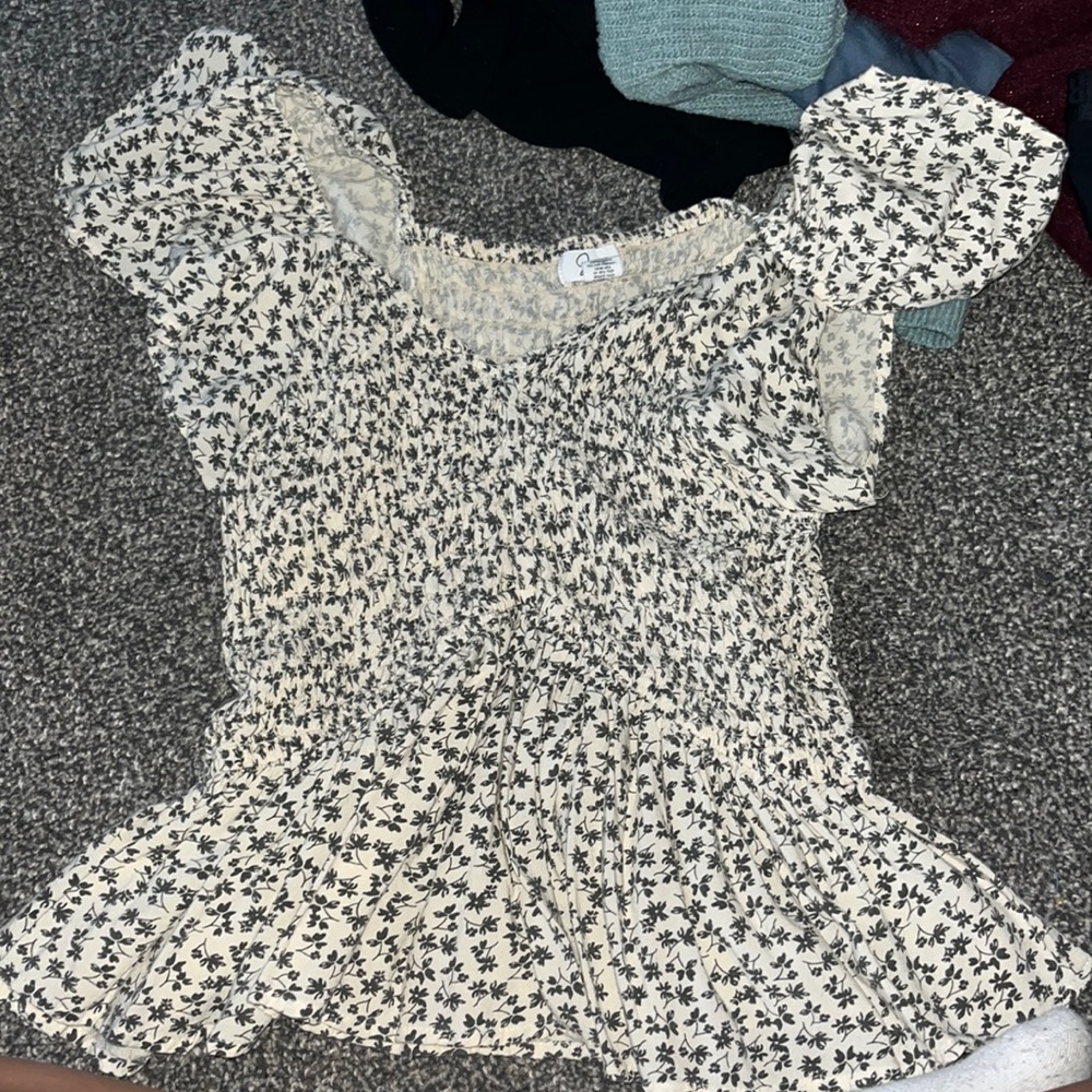 tan and black floral blouse top